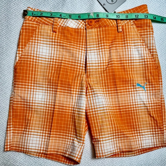 NWT Puma Boys Dry Cell Bermuda Golf Shorts Vibrant Orange & White Plaid Size M - Picture 5 of 8